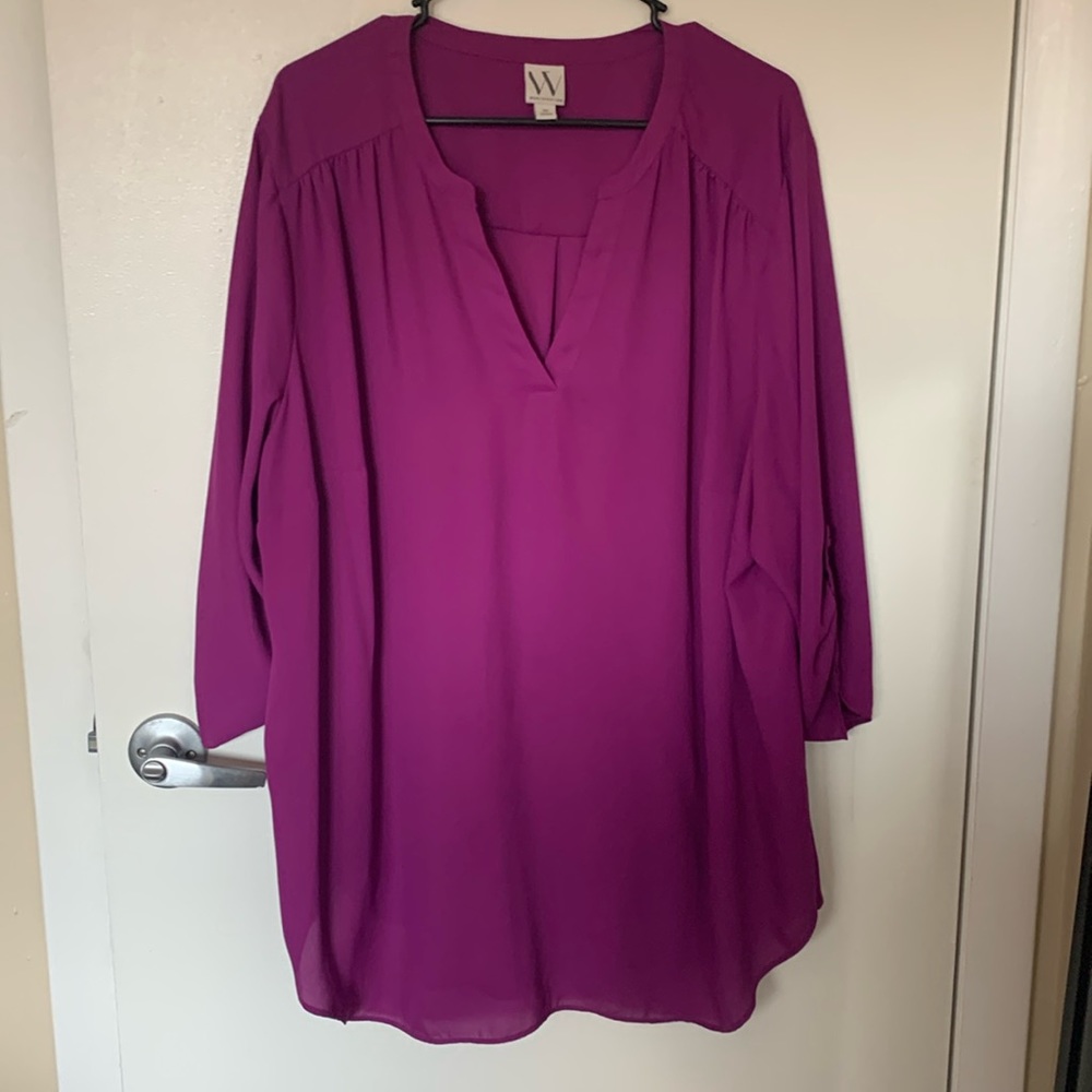 #132 Worthington 3X blouse magenta 3/4 sleeve with tabs